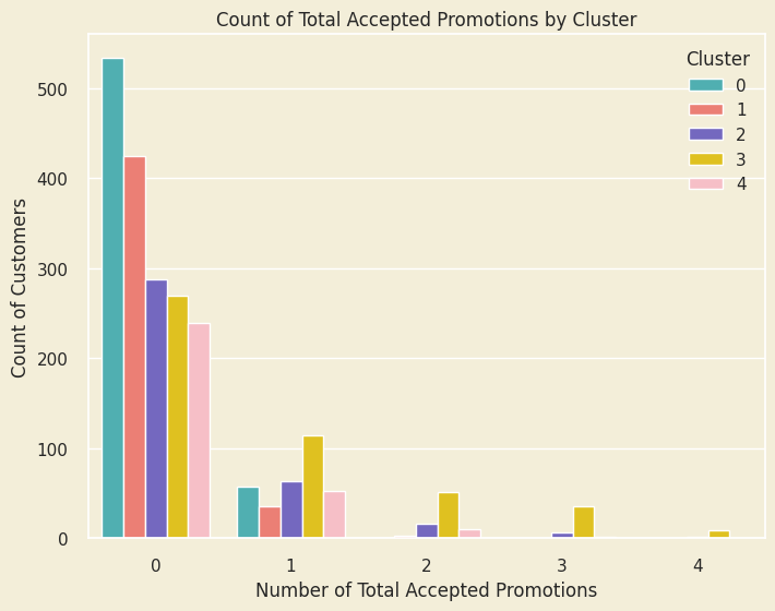 Bar plot of total accepted promotions by each cluster