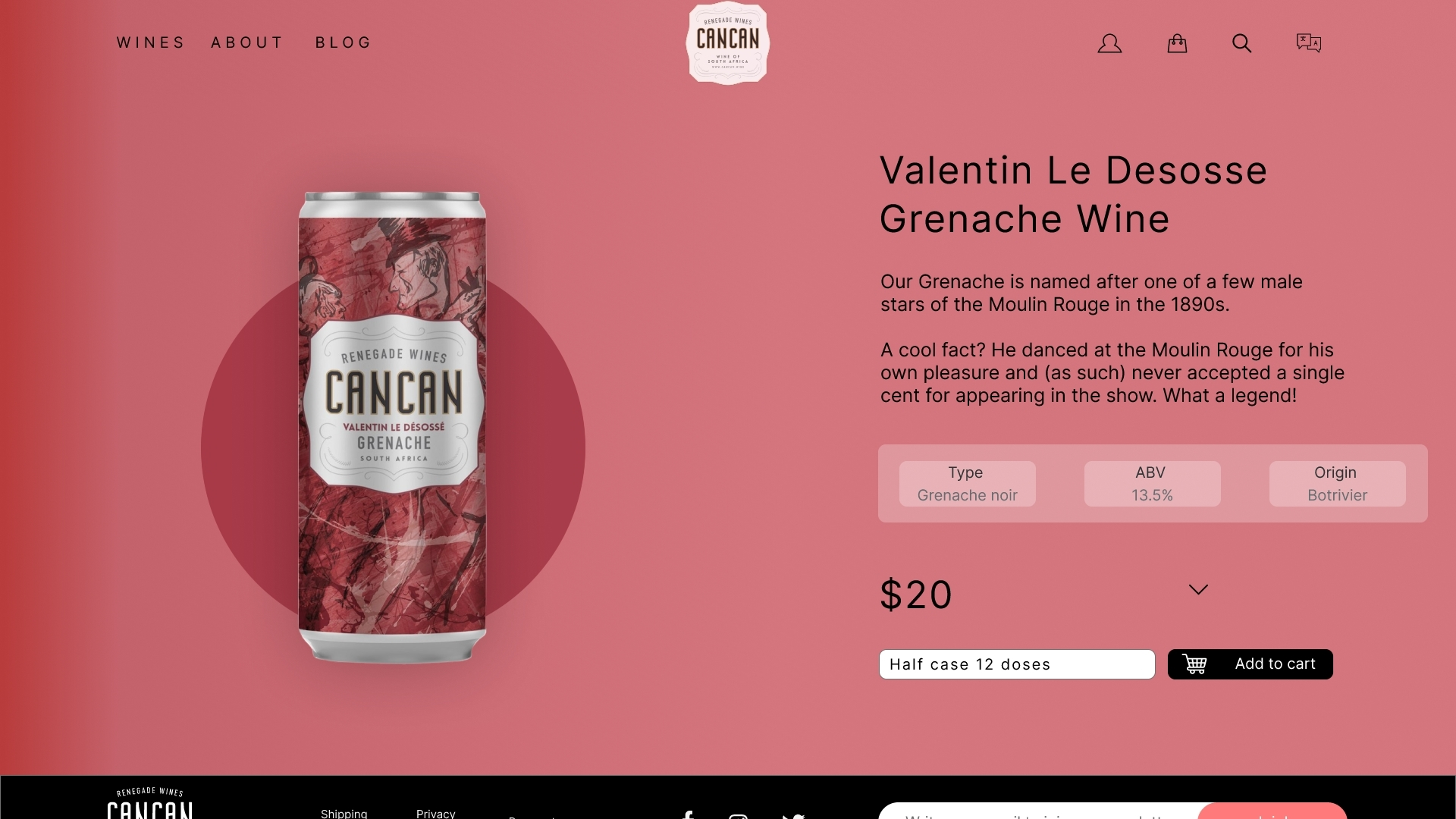 Product page example, which maintained the same ordering quantities and page content from the original Cancan website