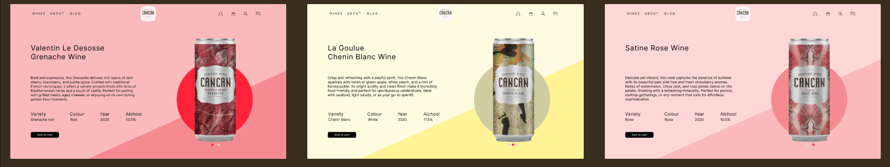Hero section of the Cancan revamped website, showing 3 of their products, adapted for User Experience (UX)