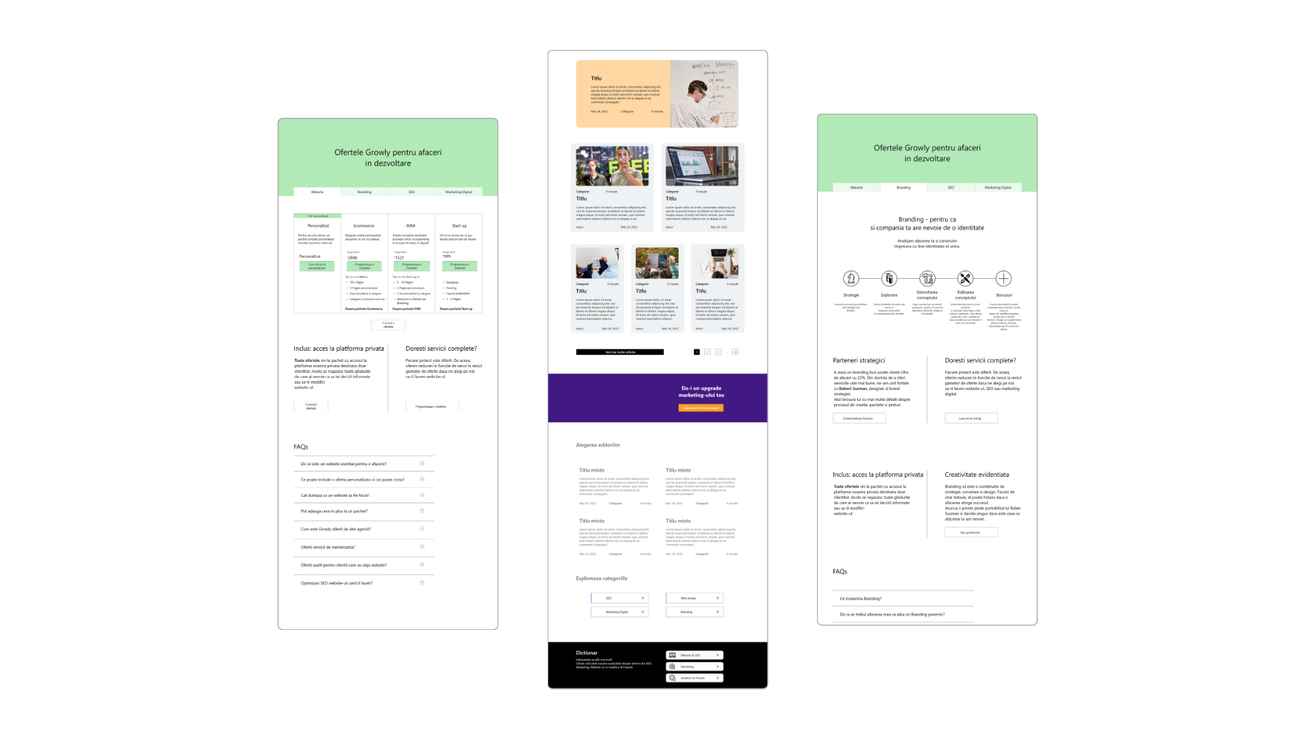 Picture displaying 3 webpage designs - 2 offers pages and a blog page 